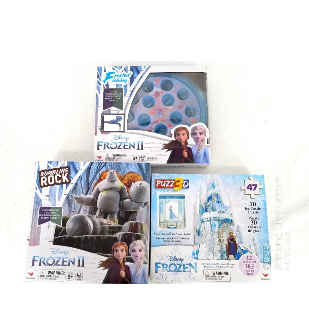 Disney Frozen Rumbling Rock Game, 3D Puzzle and Frosted Fishing Game Lot of 3